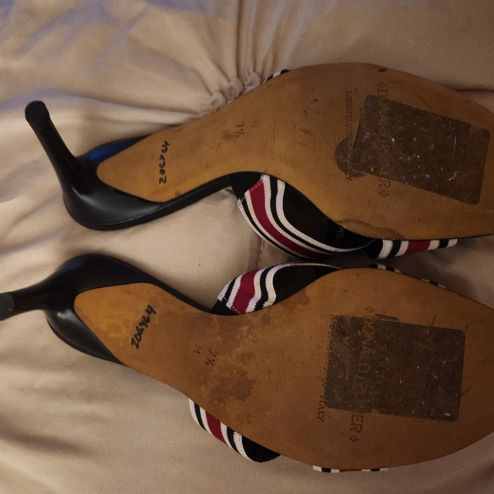 Donald J. Pliner Trix Black/Red Mules w/ Striped Fabric Straps Size 7.5 Med - Picture 6 of 8